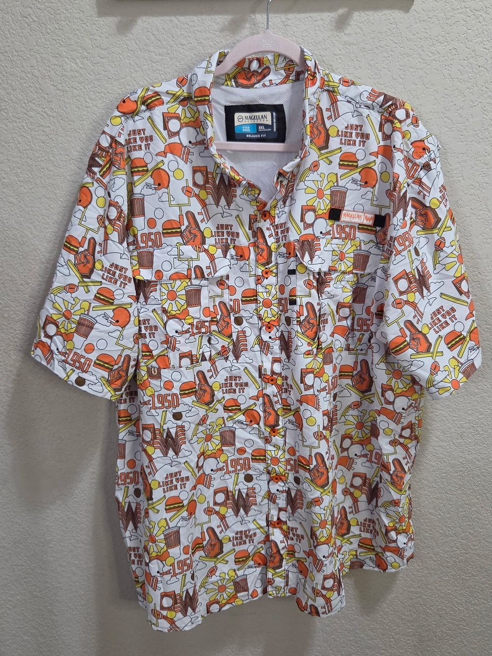 Magellan Outdoors Men's White Short-Sleeve Novelty Print Shirt - Orange & Yellow